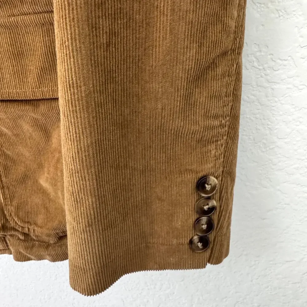 L.L. Bean Mens Corduroy Blazer Jacket Size 44 Reg Tartan Lined Cotton Retro Tan